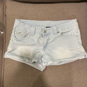 Womens juniors 9 10 denim jean shorts light wash pockets